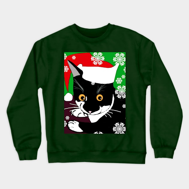 Cute Tuxedo Cat says A Merry Christmas Catmas from cat Nelson  Copyright TeAnne Crewneck Sweatshirt by TeAnne